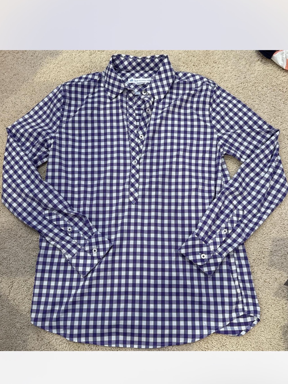 Southern Tide purple white checkered top. Size XS.